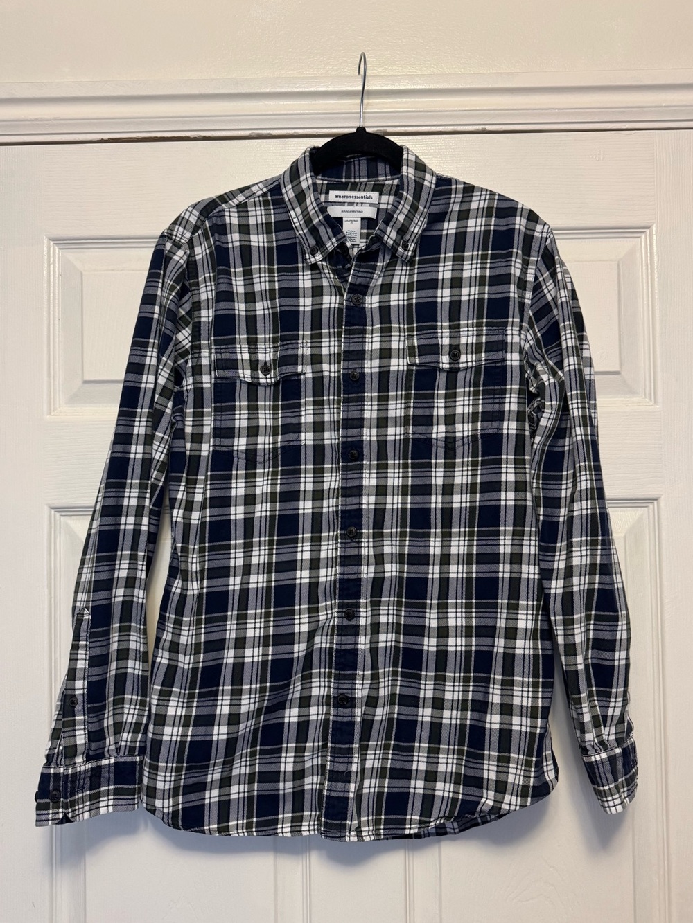 Amazon Essentials Men's Navy Plaid Button-Down Shirt